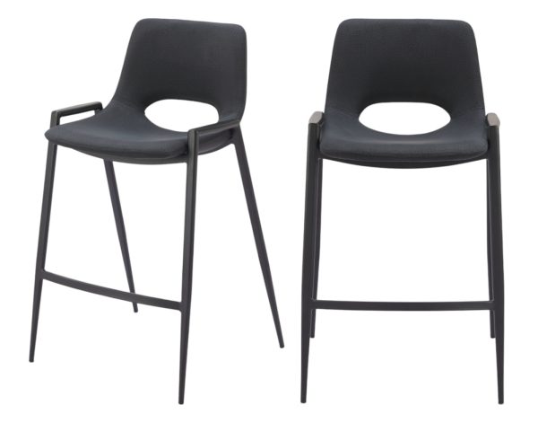 Set of Two 26" Black Faux Leather And Steel Low Back Counter Height Bar Chairs - Image 2
