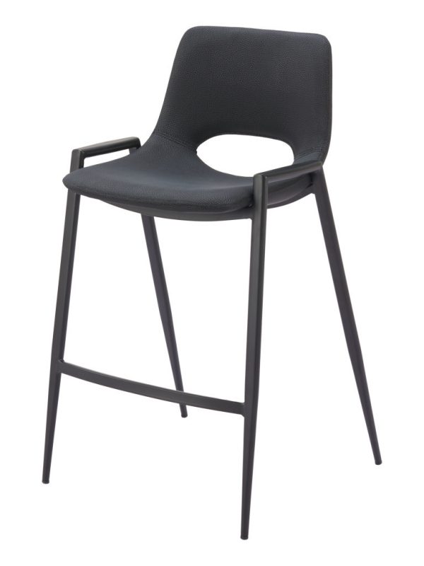 Set of Two 26" Black Faux Leather And Steel Low Back Counter Height Bar Chairs - Image 3