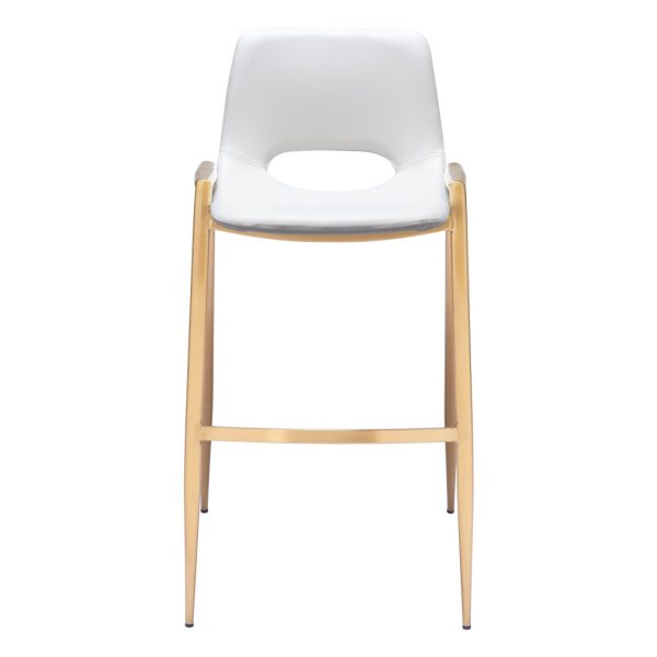 Set of Two 30" White And Gold Faux Leather And Steel Low Back Bar Height Bar Chairs - Image 4