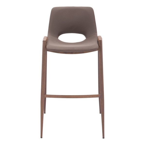 Set of Two 30" Brown Faux Leather And Steel Low Back Bar Height Bar Chairs - Image 4