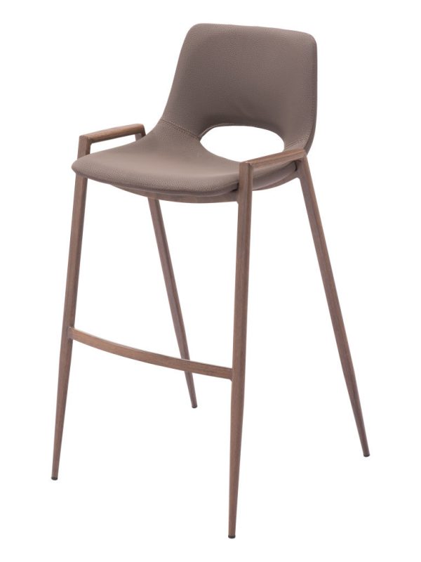 Set of Two 30" Brown Faux Leather And Steel Low Back Bar Height Bar Chairs - Image 3