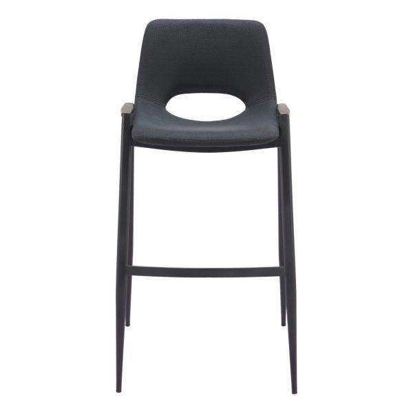 Set of Two 30" Black Faux Leather And Steel Low Back Bar Height Bar Chairs - Image 4