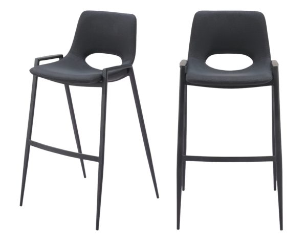 Set of Two 30" Black Faux Leather And Steel Low Back Bar Height Bar Chairs - Image 2