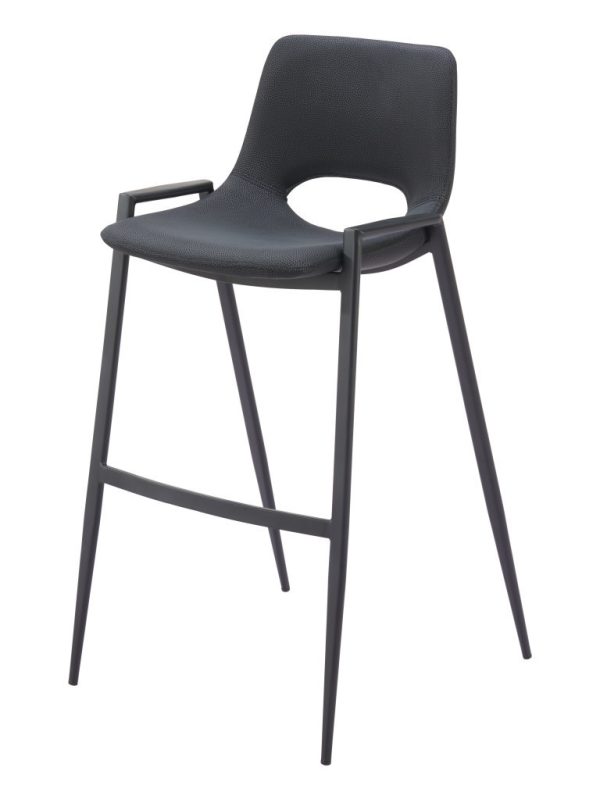 Set of Two 30" Black Faux Leather And Steel Low Back Bar Height Bar Chairs - Image 3