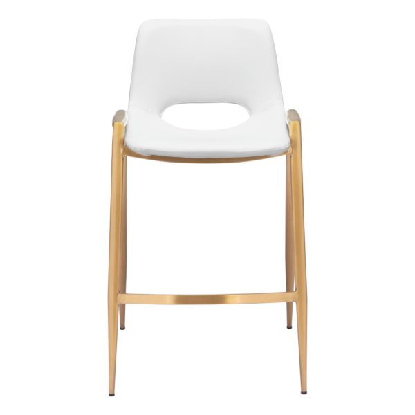 Set of Two 26" White And Gold Faux Leather And Steel Low Back Counter Height Bar Chairs - Image 4