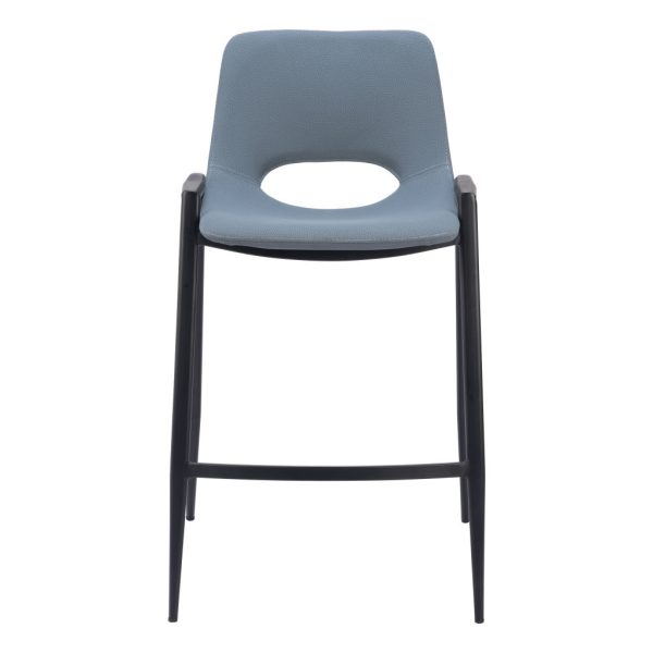 Set of Two 26" Blue And Black Faux Leather And Steel Low Back Counter Height Bar Chairs - Image 4