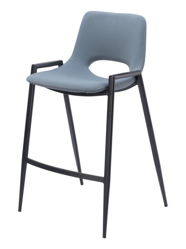 Set of Two 26" Blue And Black Faux Leather And Steel Low Back Counter Height Bar Chairs - Image 3