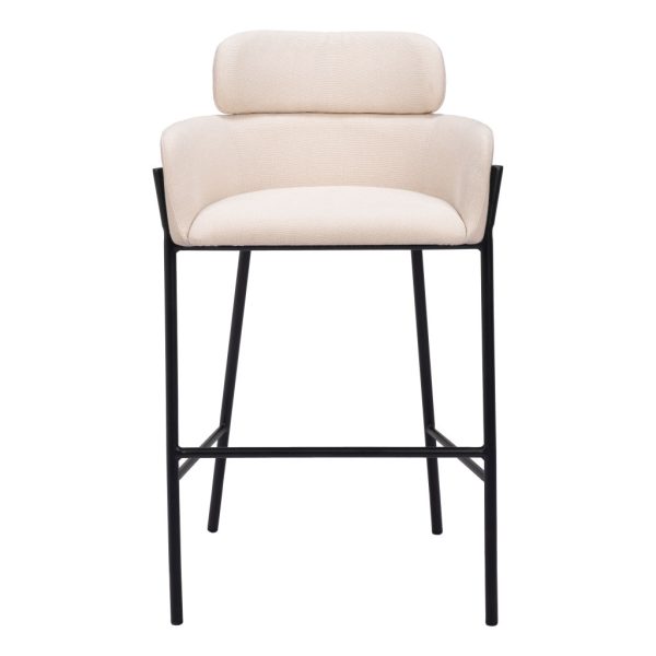 30" Beige And Black Fabric And Steel Bar Height Bar Chair - Image 2