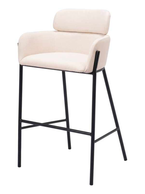 30" Beige And Black Fabric And Steel Bar Height Bar Chair - Image 3