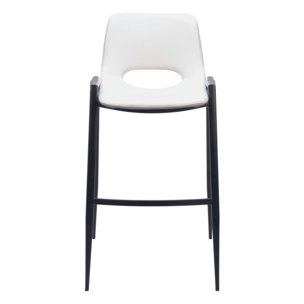 Set of Two 30" White And Black Faux Leather And Steel Low Back Bar Height Bar Chairs - Image 4
