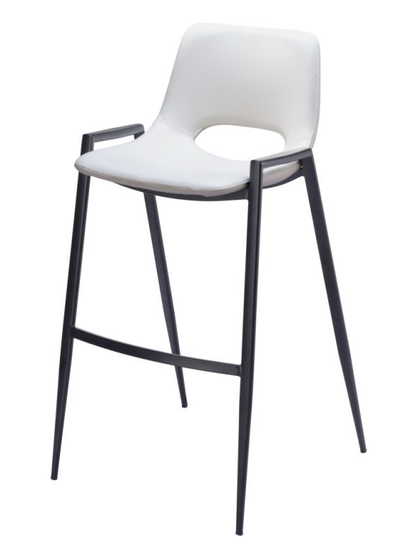 Set of Two 30" White And Black Faux Leather And Steel Low Back Bar Height Bar Chairs - Image 3