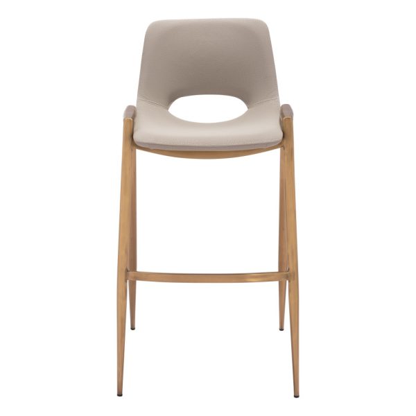 Set of Two 30" Beige And Gold Faux Leather And Steel Low Back Bar Height Bar Chairs - Image 4