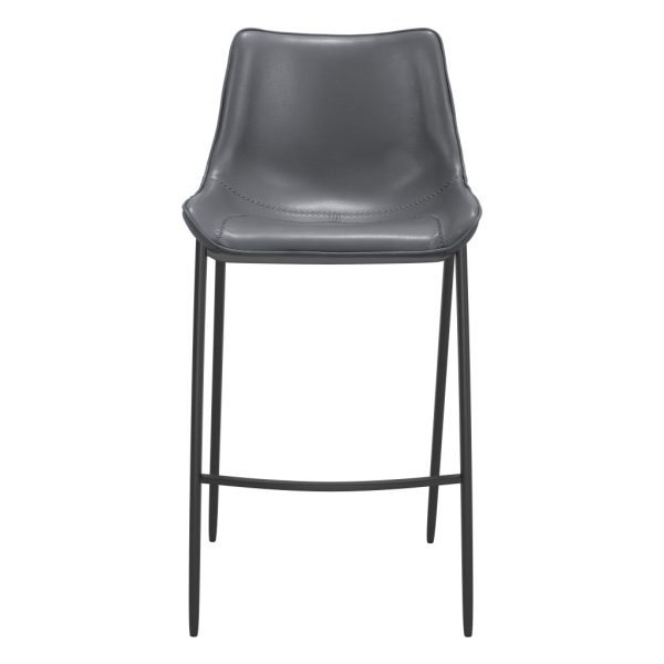 Set of Two 30" Dark Gray And Black Faux Leather And Steel Bar Height Bar Chairs - Image 4