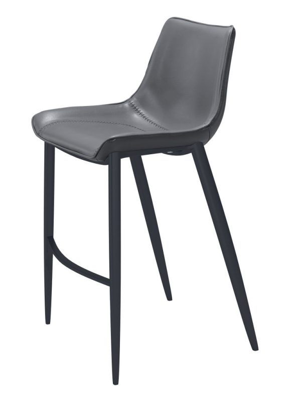 Set of Two 30" Dark Gray And Black Faux Leather And Steel Bar Height Bar Chairs - Image 3