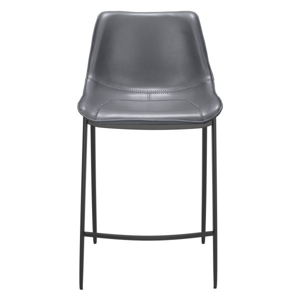 Set of Two 26" Dark Gray And Black Faux Leather And Steel Counter Height Bar Chairs - Image 4