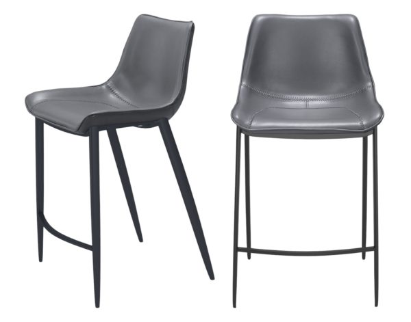 Set of Two 26" Dark Gray And Black Faux Leather And Steel Counter Height Bar Chairs - Image 2