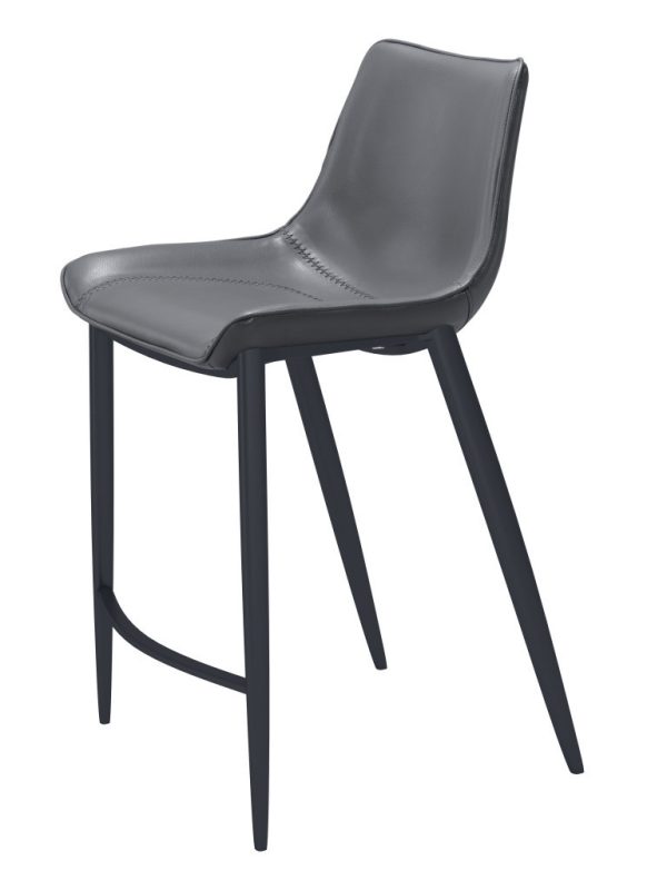 Set of Two 26" Dark Gray And Black Faux Leather And Steel Counter Height Bar Chairs - Image 3