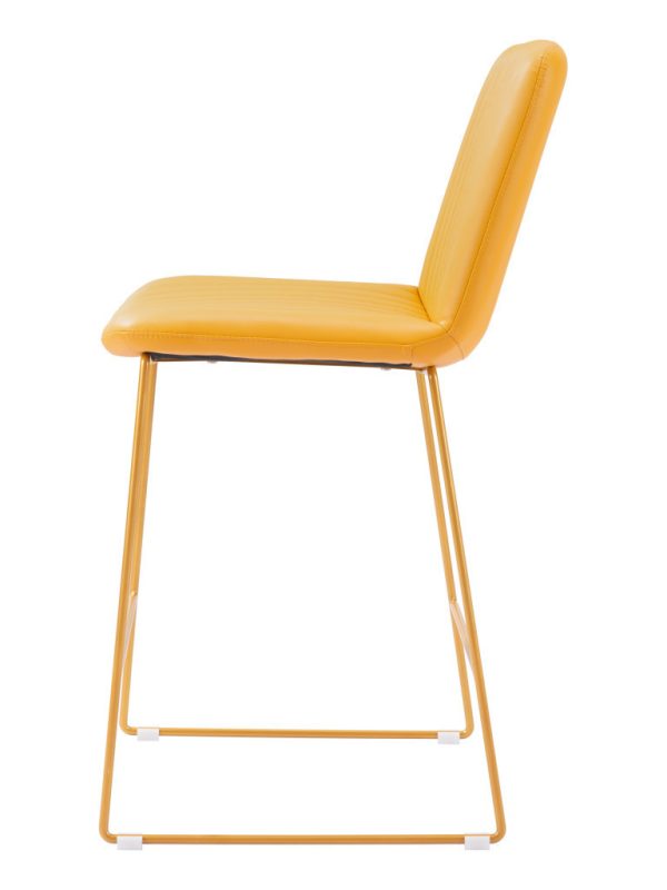 Set of Two 26" Yellow Faux Leather And Steel Counter Height Bar Chairs - Image 3