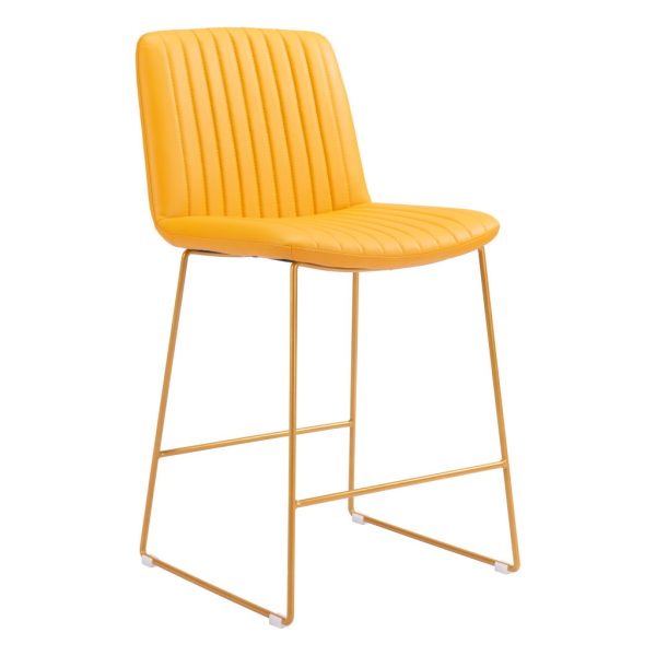 Set of Two 26" Yellow Faux Leather And Steel Counter Height Bar Chairs - Image 4