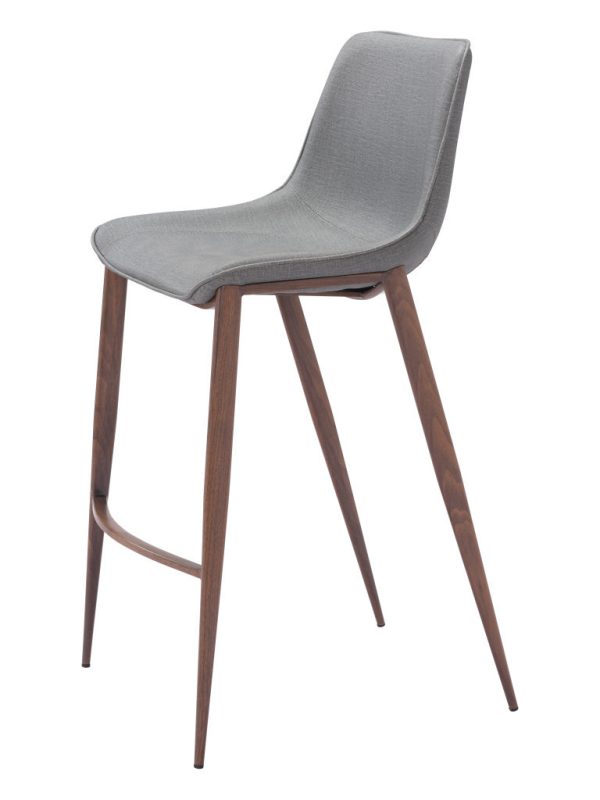 Set of Two 30" Slate Gray and Brown Faux Leather and Steel Bar Height Bar Chairs - Image 4