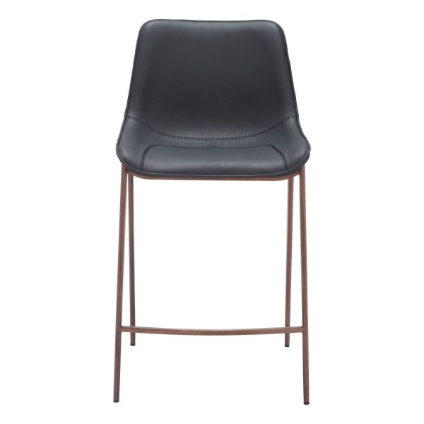 Set of Two 26" Black And Brown Faux Leather And Steel Counter Height Bar Chairs - Image 4