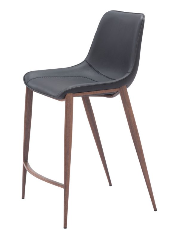 Set of Two 26" Black And Brown Faux Leather And Steel Counter Height Bar Chairs - Image 3