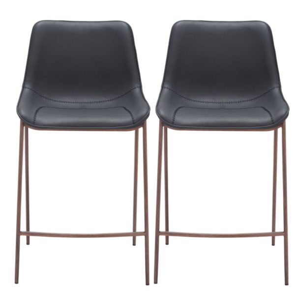 Set of Two 30" Black And Brown Faux Leather And Steel Bar Height Bar Chairs - Image 2