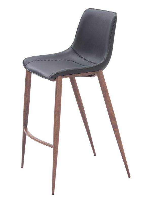 Set of Two 30" Black And Brown Faux Leather And Steel Bar Height Bar Chairs - Image 3