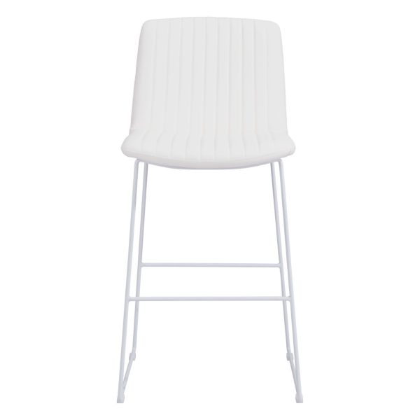 Set of Two 30" White Faux Leather And Steel Bar Height Bar Chairs - Image 4