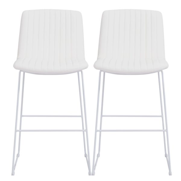 Set of Two 30" White Faux Leather And Steel Bar Height Bar Chairs - Image 2