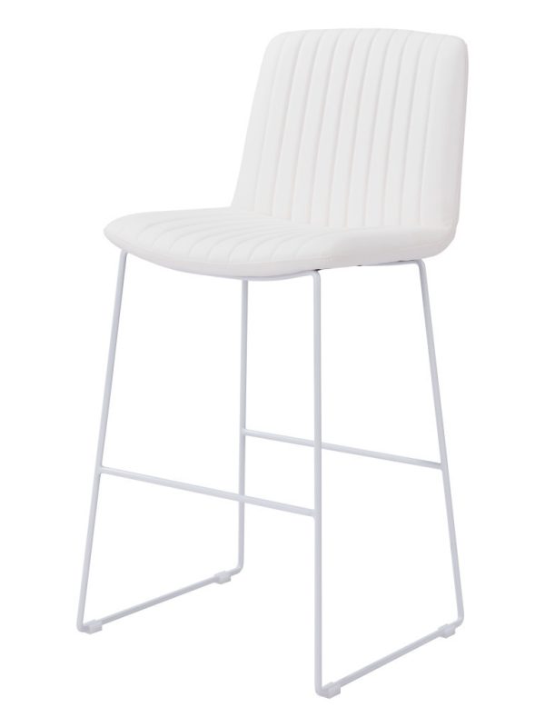 Set of Two 30" White Faux Leather And Steel Bar Height Bar Chairs - Image 3