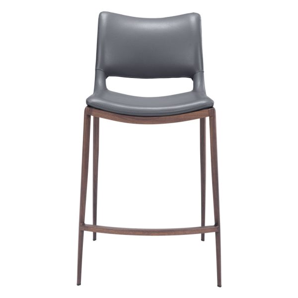 Set of Two 25" Dark Gray And Brown Faux Leather And Steel Low Back Counter Height Bar Chairs - Image 4