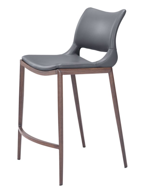 Set of Two 25" Dark Gray And Brown Faux Leather And Steel Low Back Counter Height Bar Chairs - Image 3