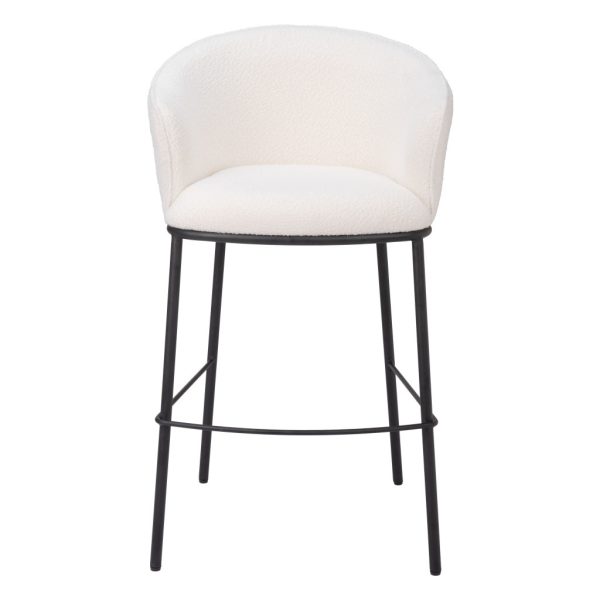 30" Ivory And Black Shearling And Steel Bar Height Bar Chair - Image 2
