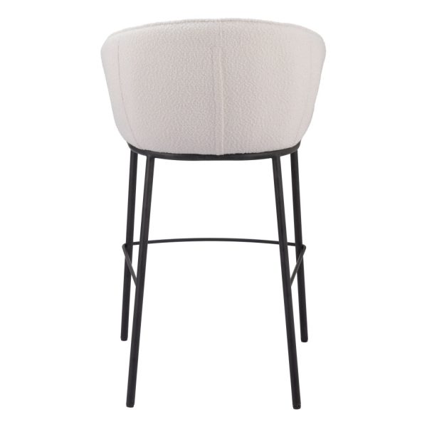 30" Ivory And Black Shearling And Steel Bar Height Bar Chair - Image 4