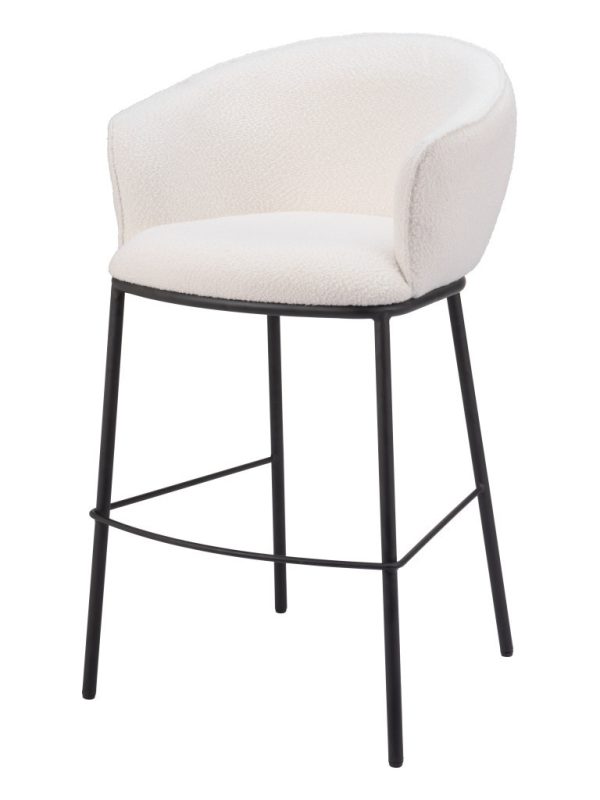 30" Ivory And Black Shearling And Steel Bar Height Bar Chair - Image 3