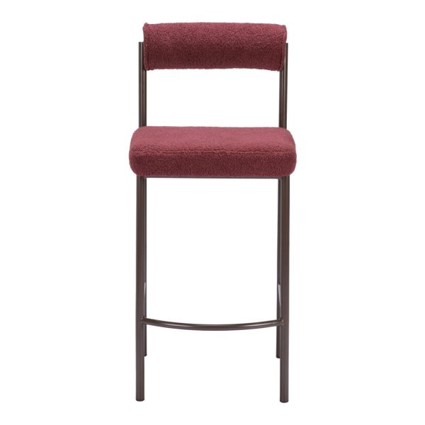 Set of Two 26" Red and Bronze Shearling and Steel Low Back Counter Height Bar Chairs - Image 4