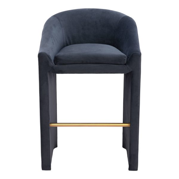 30" Gray And Gold Velvet And Steel Low Back Bar Height Bar Chair - Image 2