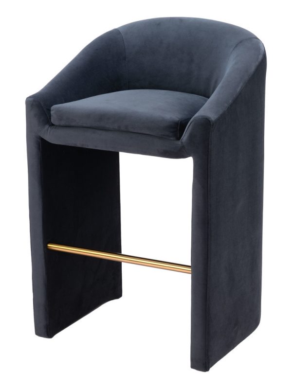 30" Gray And Gold Velvet And Steel Low Back Bar Height Bar Chair - Image 3