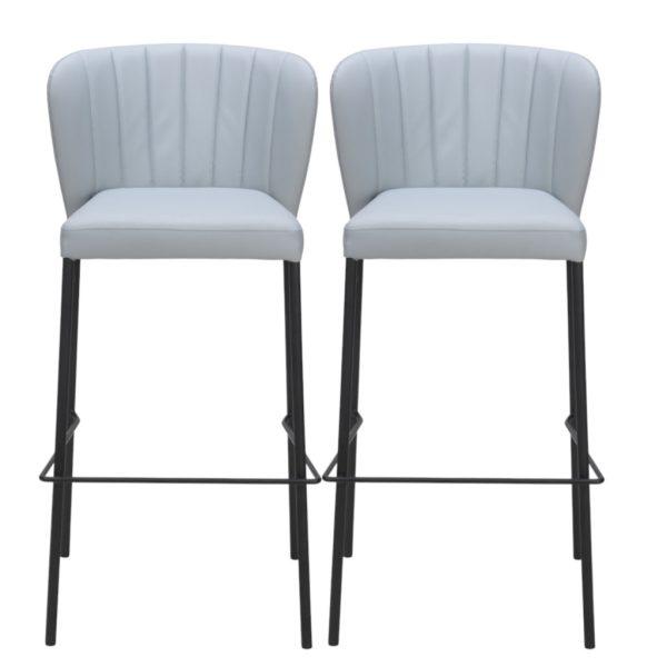 Set of Two 29" Gray And Black Faux Leather And Steel Bar Height Bar Chairs - Image 2