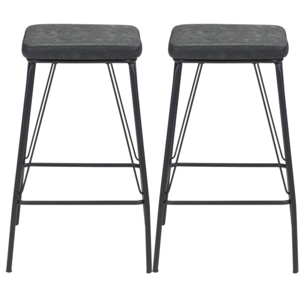 Set of Two 26" Black Faux Leather And Steel Backless Counter Height Bar Chairs - Image 2