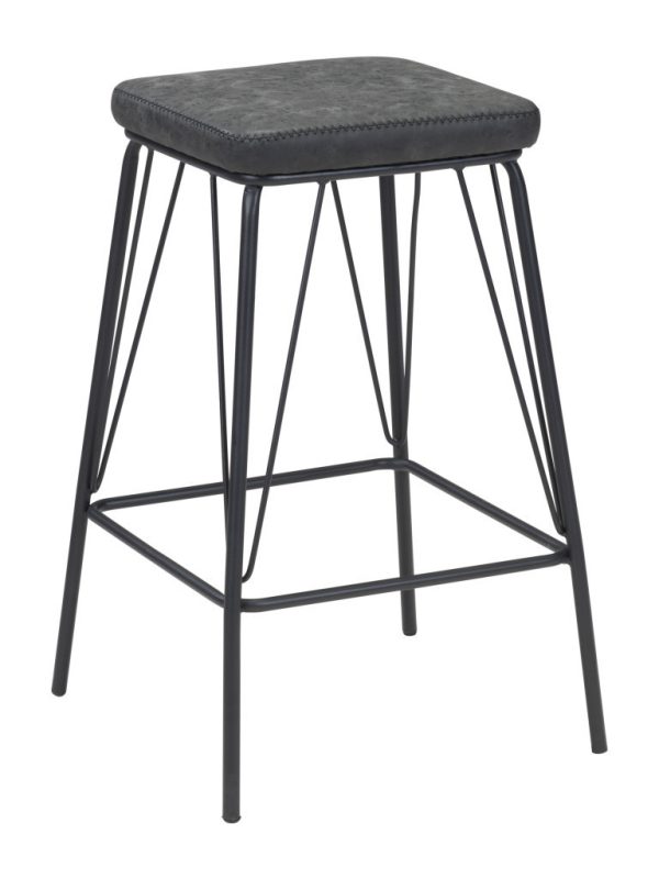 Set of Two 26" Black Faux Leather And Steel Backless Counter Height Bar Chairs - Image 3