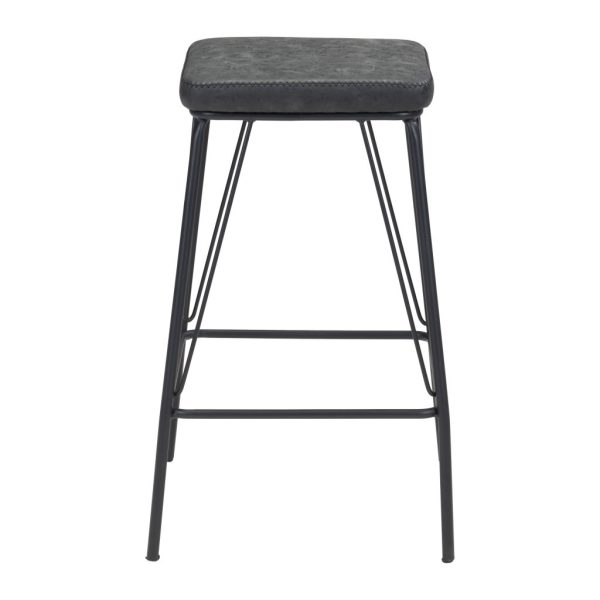 Set of Two 26" Black Faux Leather And Steel Backless Counter Height Bar Chairs - Image 4