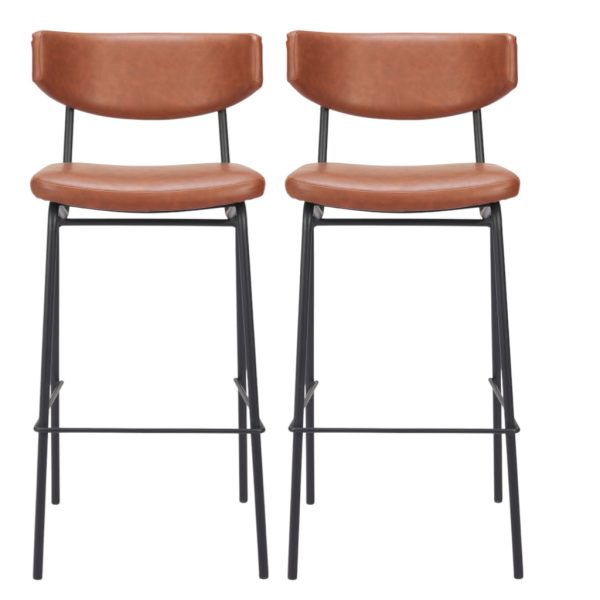Set of Two 26" Brown And Black Faux Leather And Steel Counter Height Bar Chairs - Image 2