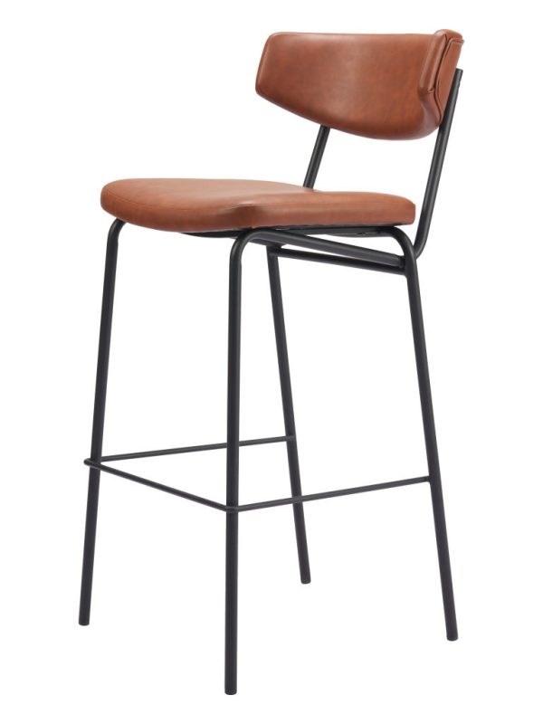 Set of Two 26" Brown And Black Faux Leather And Steel Counter Height Bar Chairs - Image 3