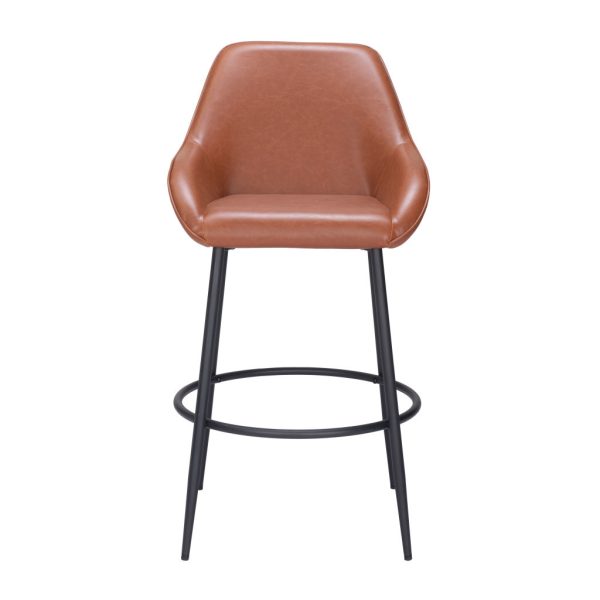 Set of Two 30" Brown And Black Faux Leather And Steel Bar Height Bar Chairs - Image 4