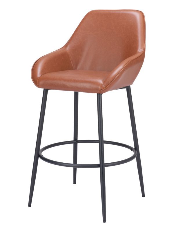 Set of Two 30" Brown And Black Faux Leather And Steel Bar Height Bar Chairs - Image 3