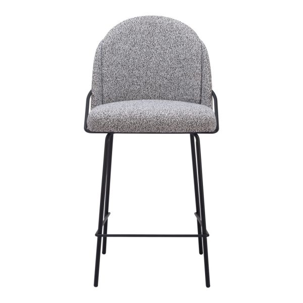 Set of Two 26" Light Gray And Black Shearling And Steel Counter Height Bar Chairs - Image 4