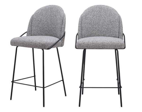 Set of Two 26" Light Gray And Black Shearling And Steel Counter Height Bar Chairs - Image 2