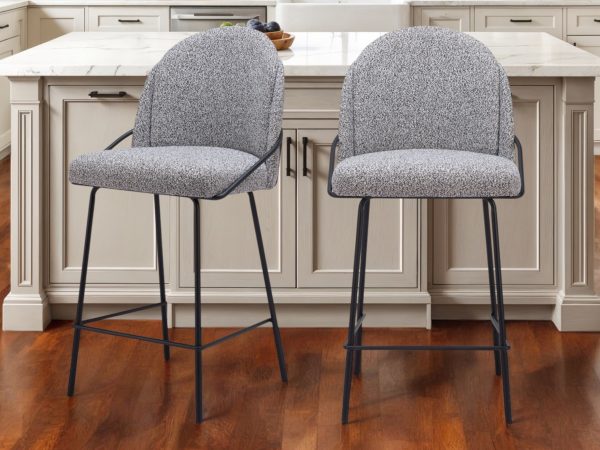 Set of Two 26" Light Gray And Black Shearling And Steel Counter Height Bar Chairs